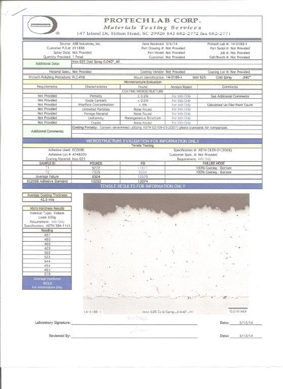 Inco 625 Cold Spray Coatings from ASB Industries